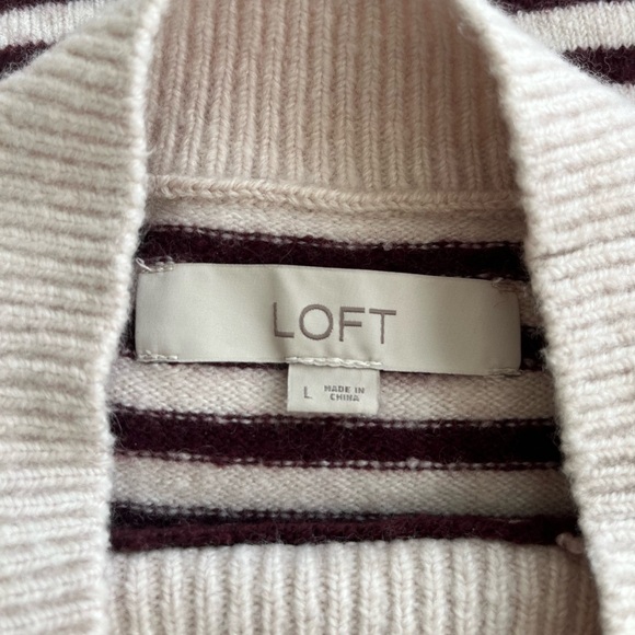 Loft Burgundy/Cream Striped Short Sleeve Sweater - Picture 5 of 8